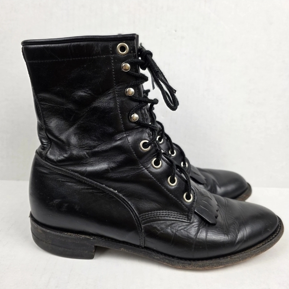 Justin Boots Black Combat Moto Boots Lace-Up Sz 6.5